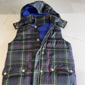 J Crew Puffer Plaid Puffer Vest with hood